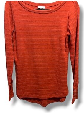 Susina Women’s Orange Ribbed Knit Long-Sleeve Sweater Button Detail Fall Fashion